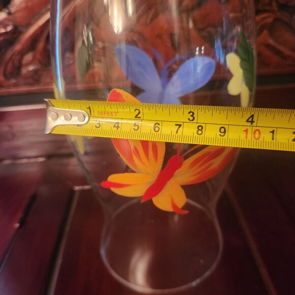 Hand Painted Glass Hurricane Candle Holder with Butterflies & Flowers 11" H - Picture 10 of 11